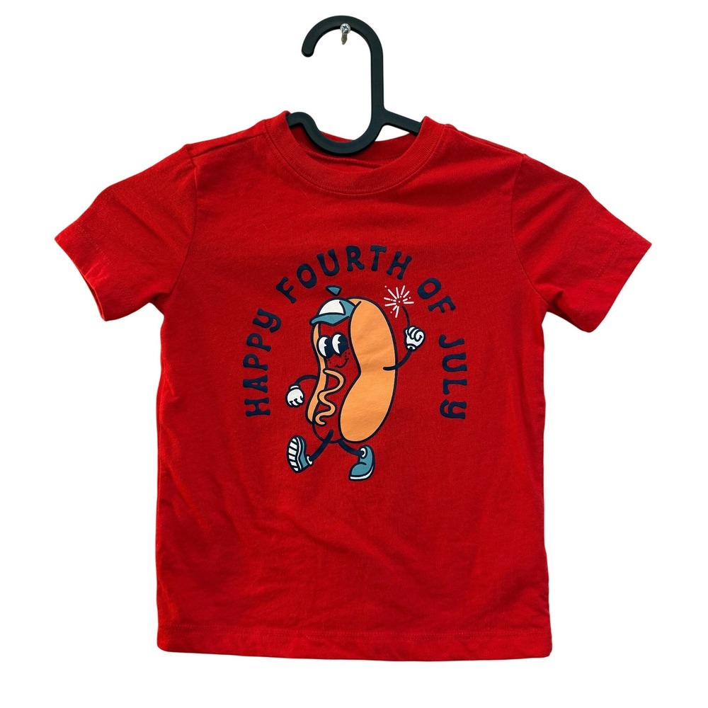 Carter's Graphic Tee Toddler 2T Red Happy Fourth of July Hot Dog GCL104556